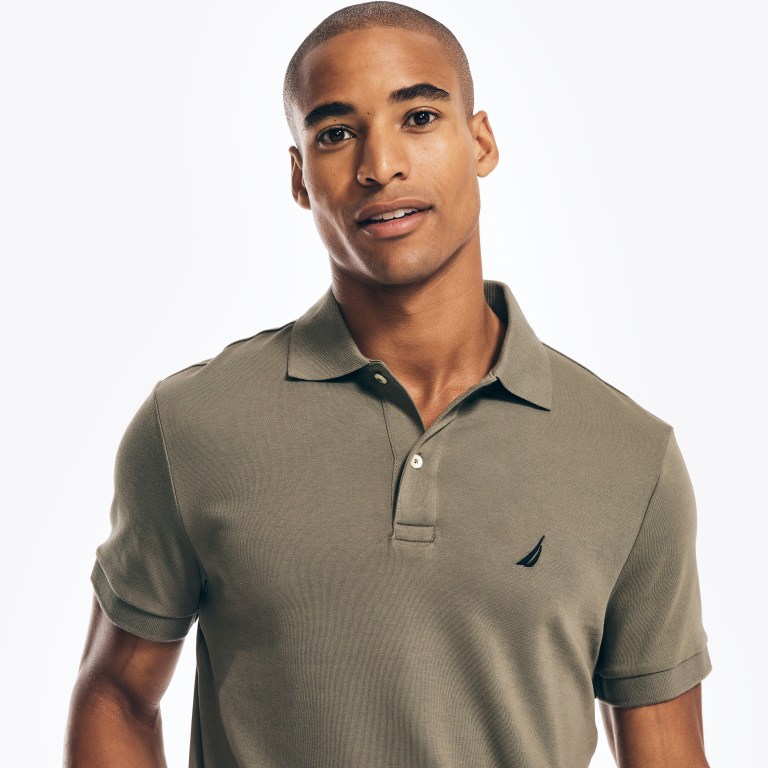 Men's Nautica Slim Fit Interlock Polo Shirts Olive | QRBCEQLP