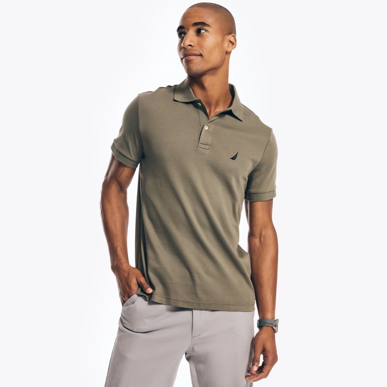 Men\'s Nautica Slim Fit Interlock Polo Shirts Olive | QRBCEQLP