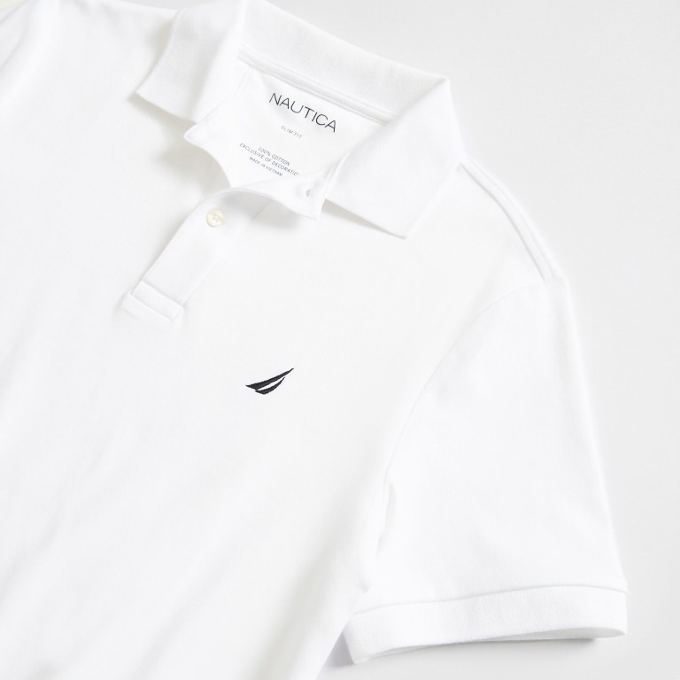 Men's Nautica Slim Fit Interlock Polo Shirts White | RjCXo38I