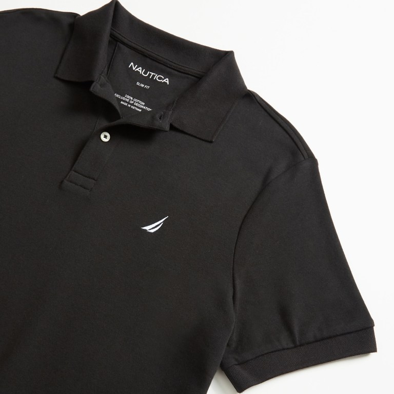 Men's Nautica Slim Fit Interlock Polo Shirts Black | WgTQmIMx