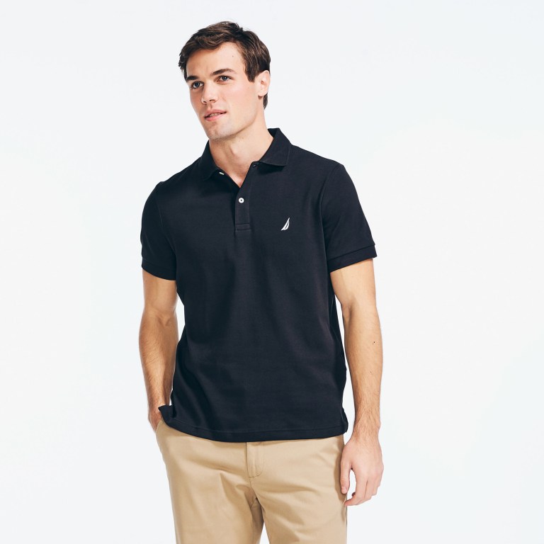 Men\'s Nautica Slim Fit Interlock Polo Shirts Black | WgTQmIMx