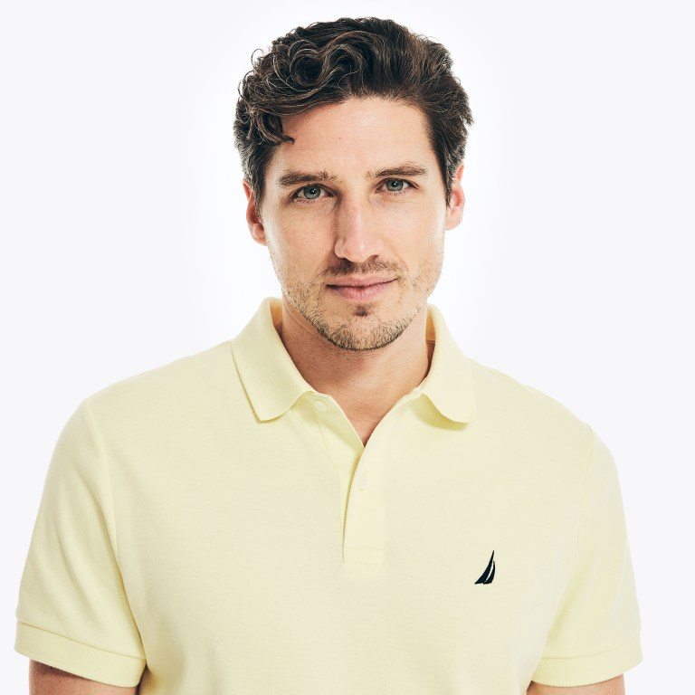 Men's Nautica Slim Fit Interlock Polo Shirts Light Yellow | ZFtXx8Pw