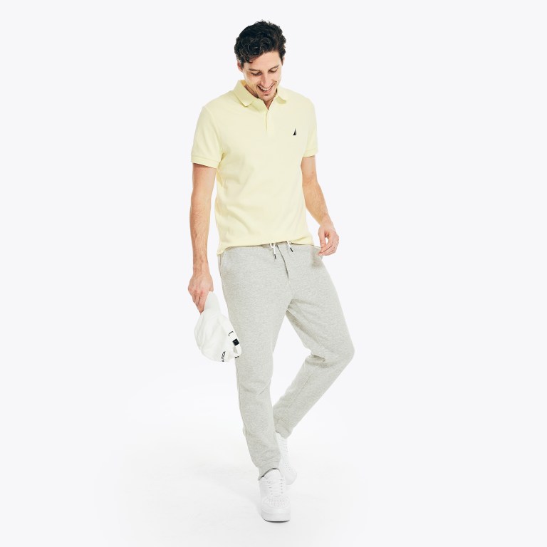 Men's Nautica Slim Fit Interlock Polo Shirts Light Yellow | ZFtXx8Pw