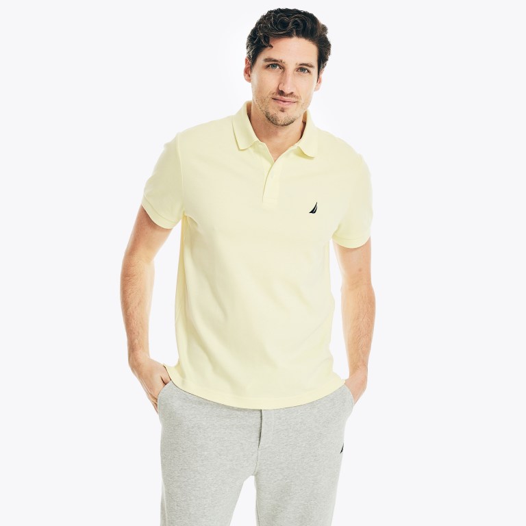 Men\'s Nautica Slim Fit Interlock Polo Shirts Light Yellow | ZFtXx8Pw