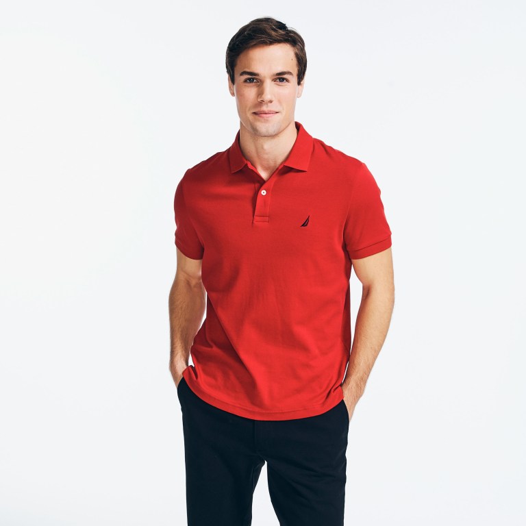 Men\'s Nautica Slim Fit Interlock Polo Shirts Red | l1TveVta