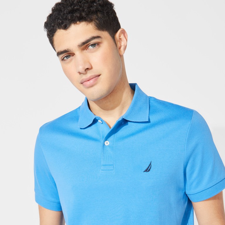 Men's Nautica Slim Fit Interlock Polo Shirts Blue | pPBL6eSy