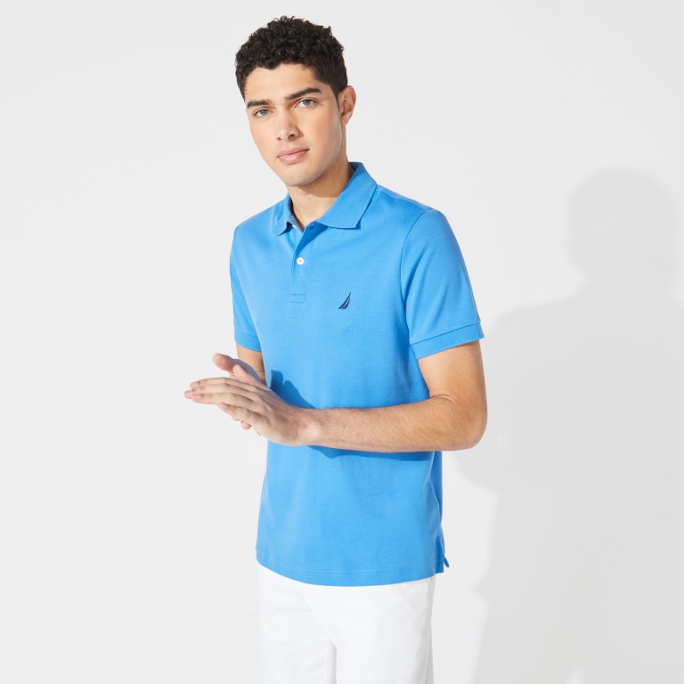 Men\'s Nautica Slim Fit Interlock Polo Shirts Blue | pPBL6eSy