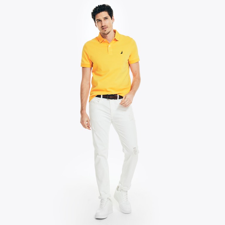 Men's Nautica Slim Fit Interlock Polo Shirts Orange | yvMc2rsR