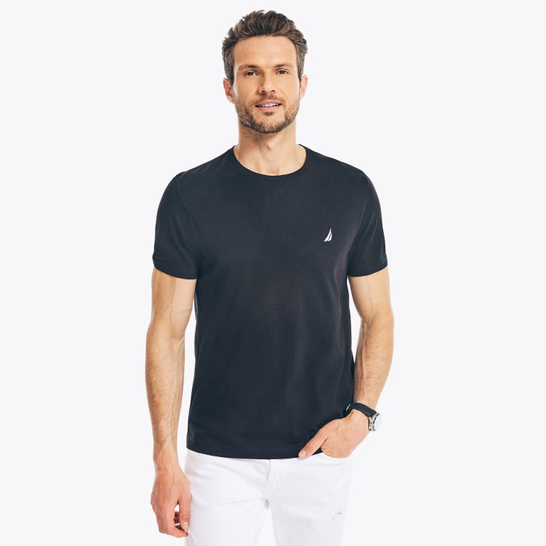 Men's Nautica Solid Crewneck T Shirts Black | CM7wKZlc