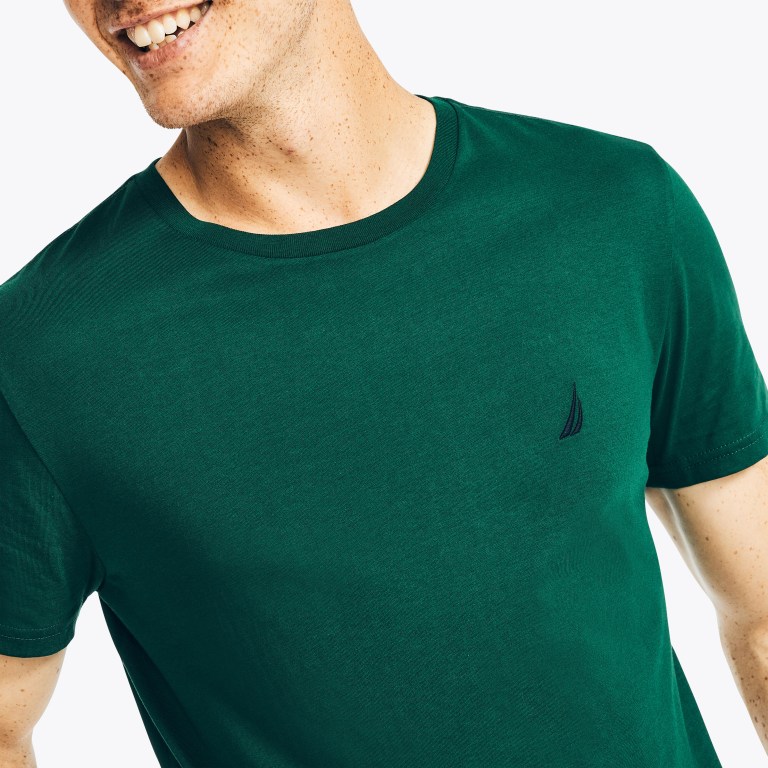 Men's Nautica Solid Crewneck T Shirts Green | 3L5P6A1d