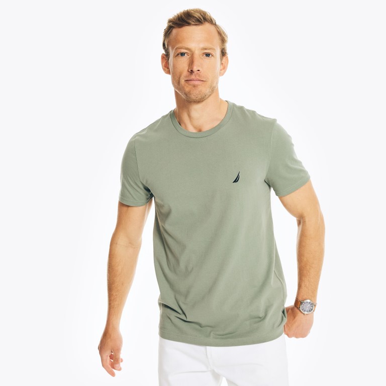 Men\'s Nautica Solid Crewneck T Shirts Green | p9gXkM7L