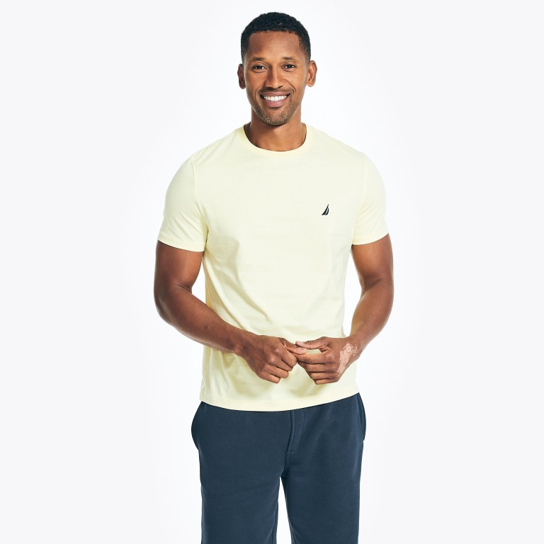 Men's Nautica Solid Crewneck T Shirts Light Yellow | xBgdtx16