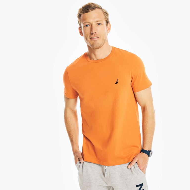 Men\'s Nautica Solid Crewneck T Shirts Orange | OhvVOdEx