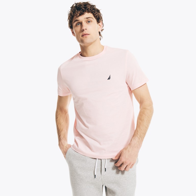 Men's Nautica Solid Crewneck T Shirts Pink | 90IelDiF