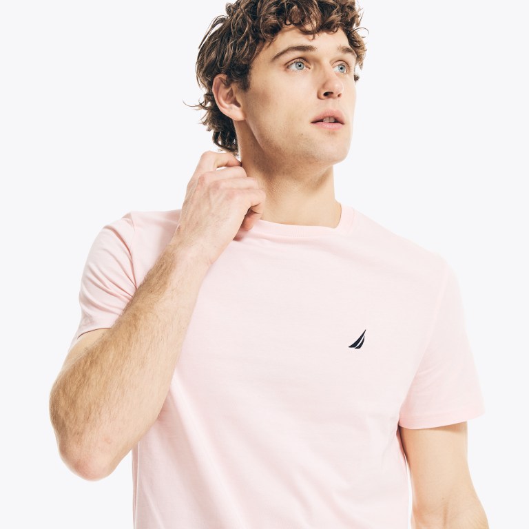 Men's Nautica Solid Crewneck T Shirts Pink | 90IelDiF