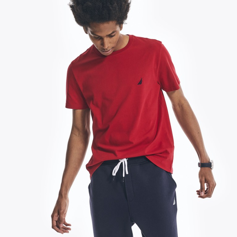 Men's Nautica Solid Crewneck T Shirts Red | 00ug8fIz