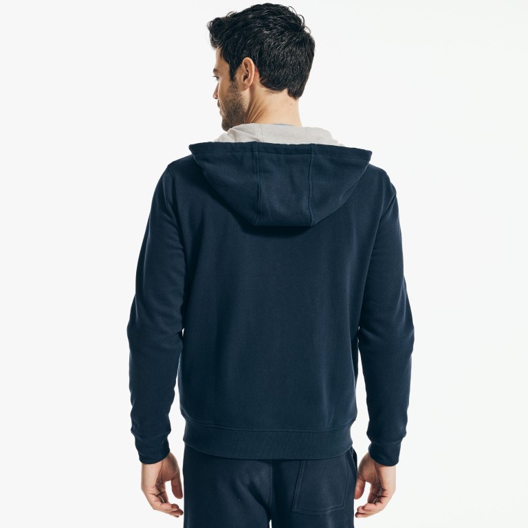 Men's Nautica Solid Full-zip Hoodie Sweatshirts Navy | 4Dr9DQmw