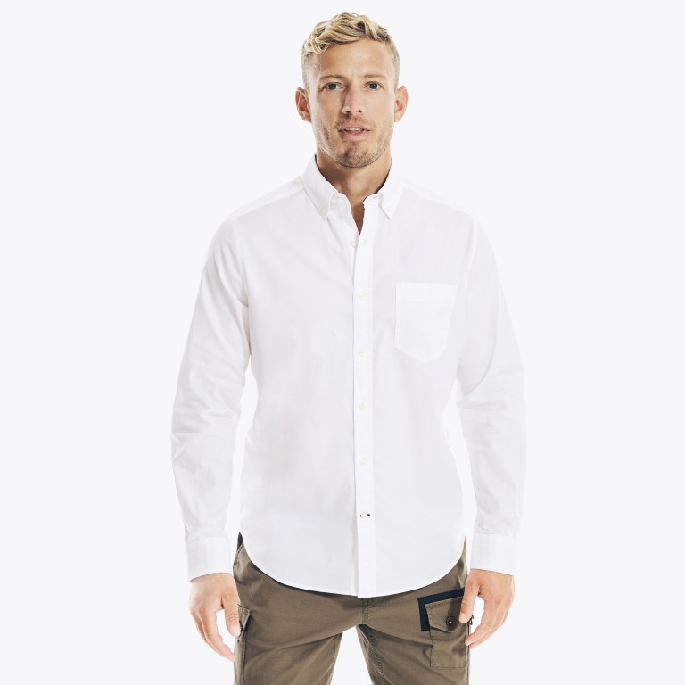 Men\'s Nautica Solid Oxford Shirts White | axhwynkl