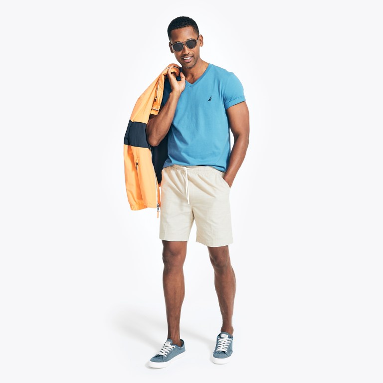 Men's Nautica Solid V-neck T Shirts Blue | SQeSinW5