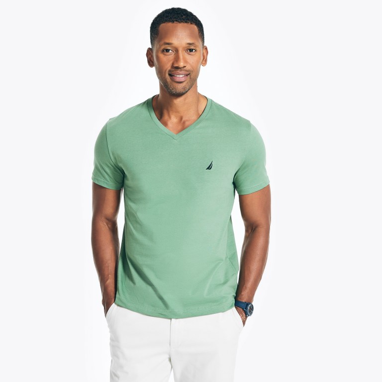 Men's Nautica Solid V-neck T Shirts Green | 4mmWiS3m