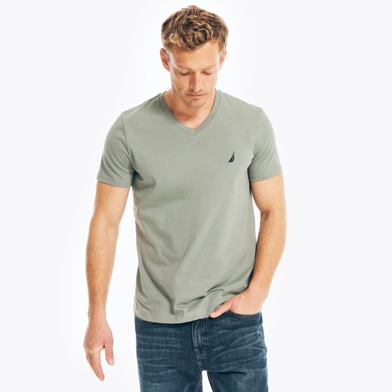 Men\'s Nautica Solid V-neck T Shirts Green | nCLQ9aDq