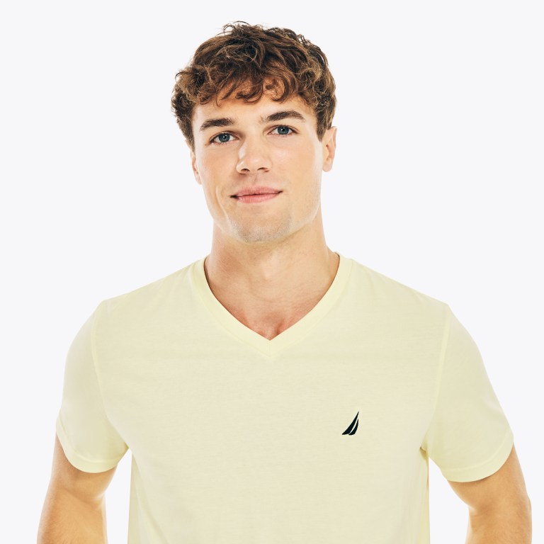 Men's Nautica Solid V-neck T Shirts Light Yellow | bhxYxlum