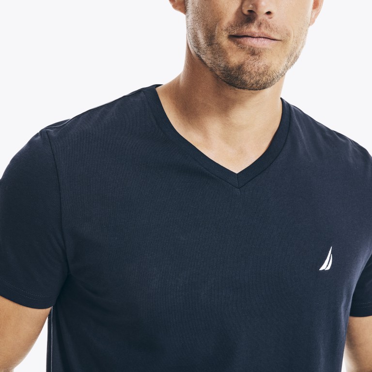 Men's Nautica Solid V-neck T Shirts Navy | LDrYMtht