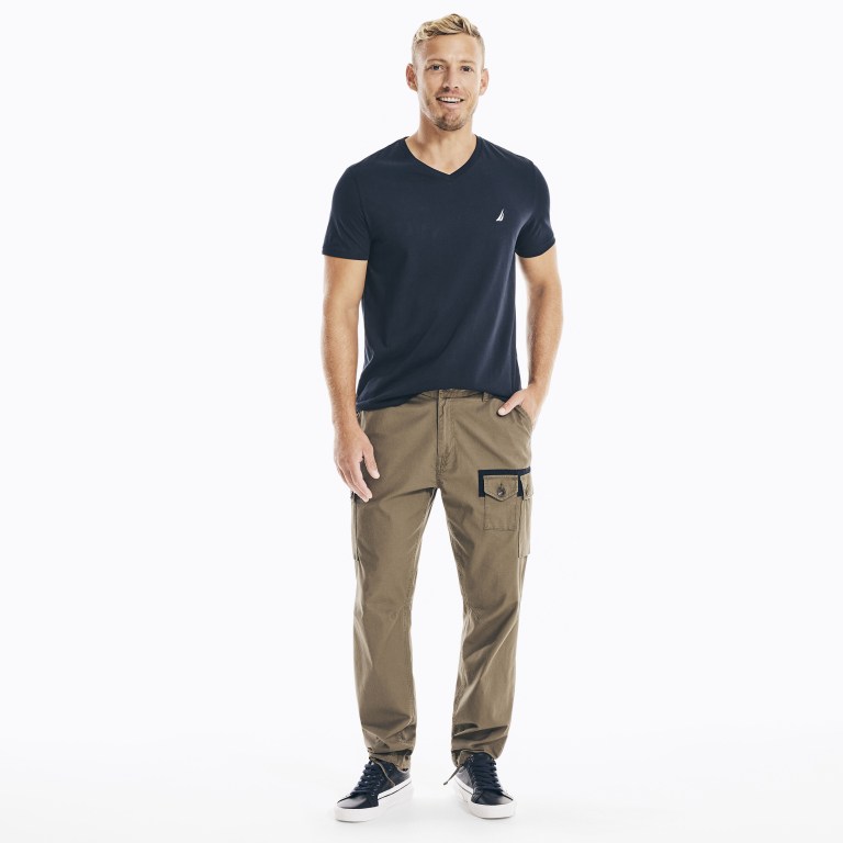 Men's Nautica Solid V-neck T Shirts Navy | LDrYMtht