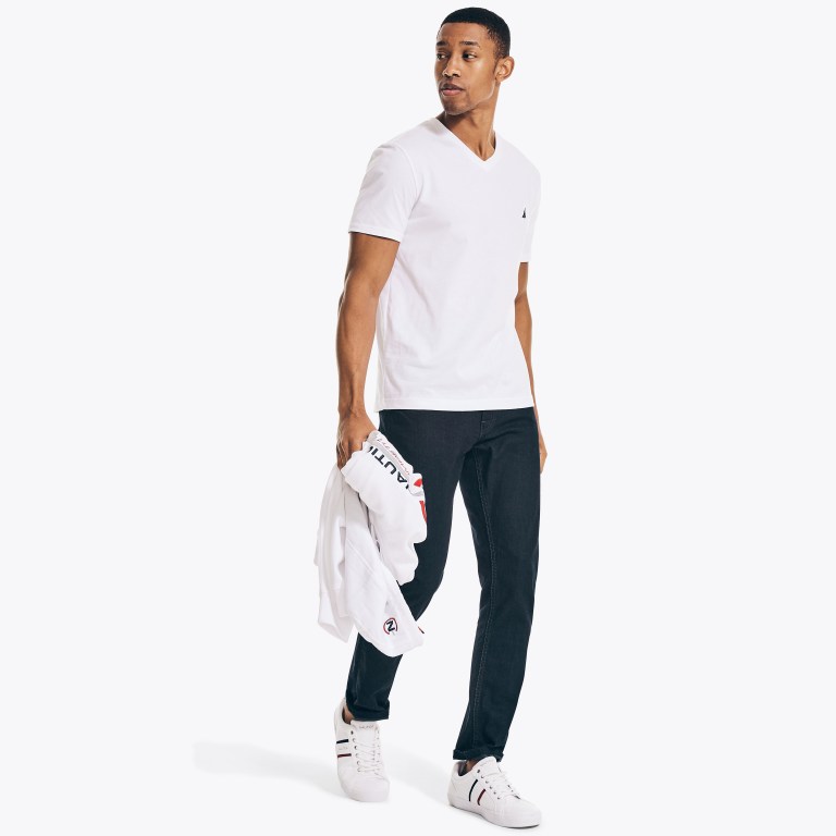 Men's Nautica Solid V-neck T Shirts White | Iv0X2ISo