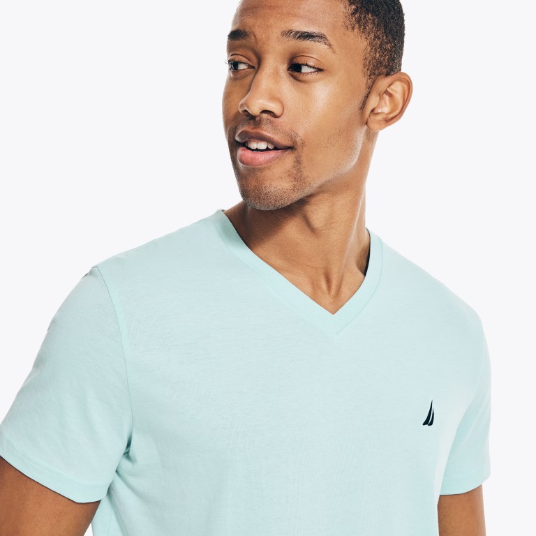 Men's Nautica Solid V-neck T Shirts White | cWcrhCSW