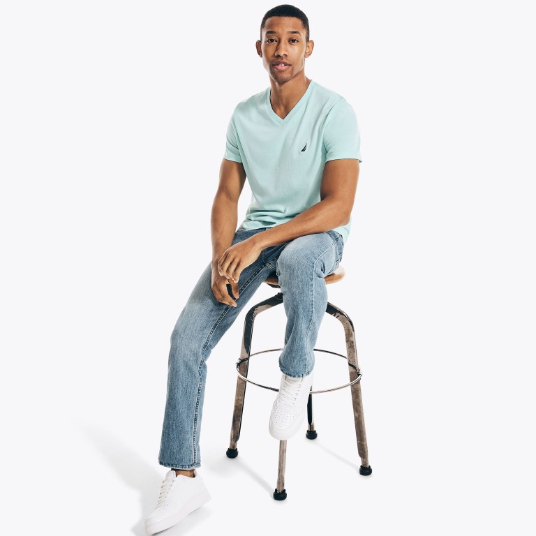 Men's Nautica Solid V-neck T Shirts White | cWcrhCSW