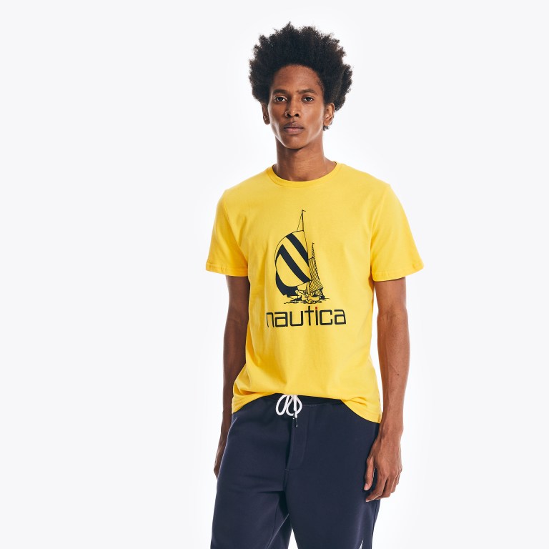 Men\'s Nautica Spinnaker Graphic T Shirts Lemon | 1KsQqNGm