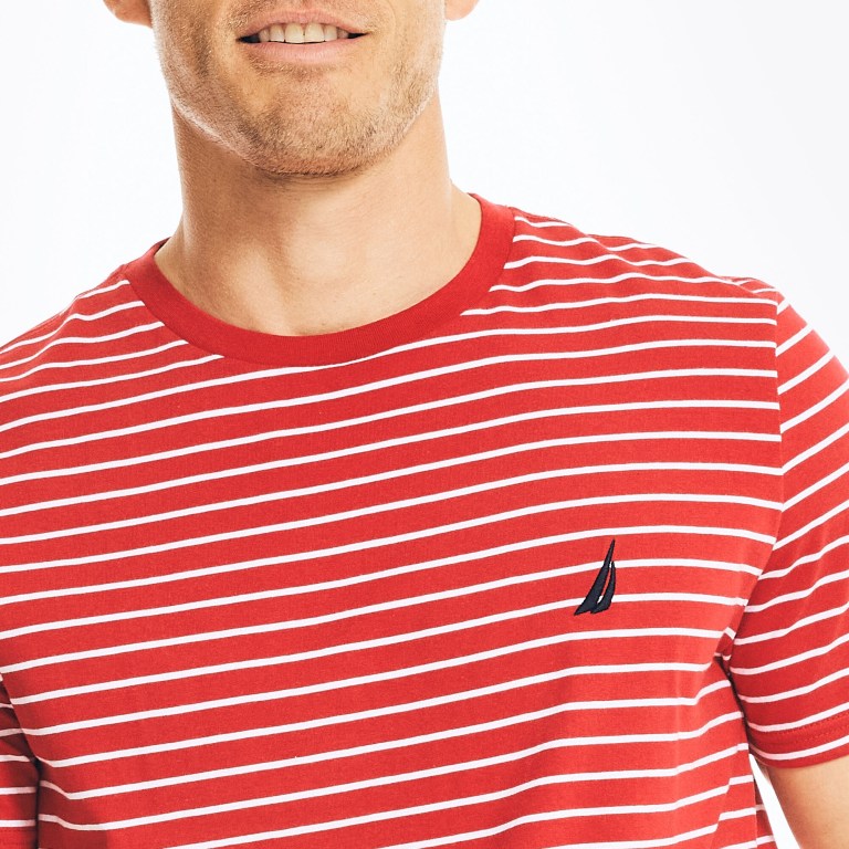 Men's Nautica Striped Crewneck T Shirts Red | J3xhOszQ