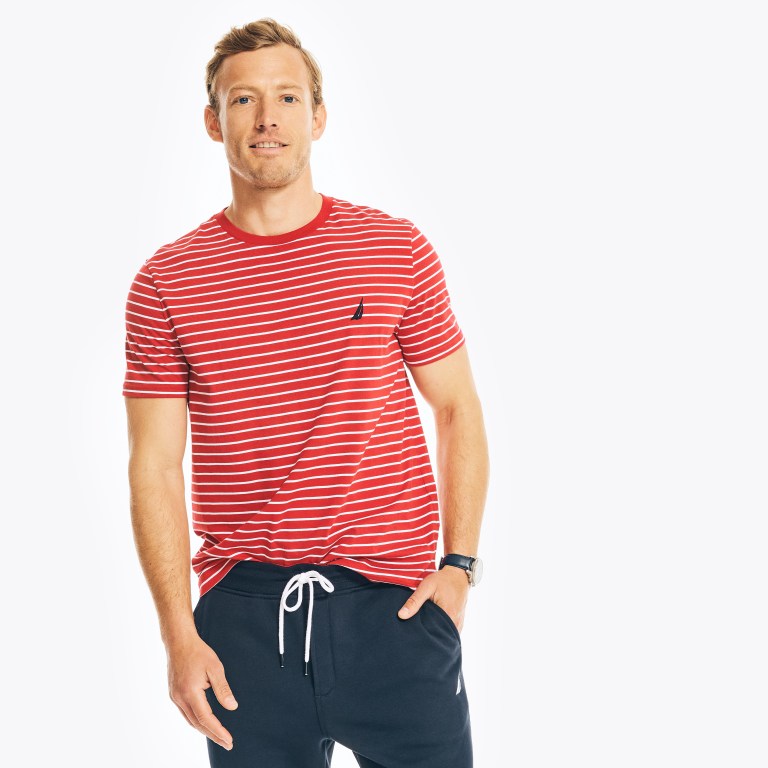 Men's Nautica Striped Crewneck T Shirts Red | J3xhOszQ