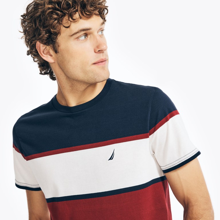 Men's Nautica Striped Crewneck T Shirts Navy | KyaRwPQu