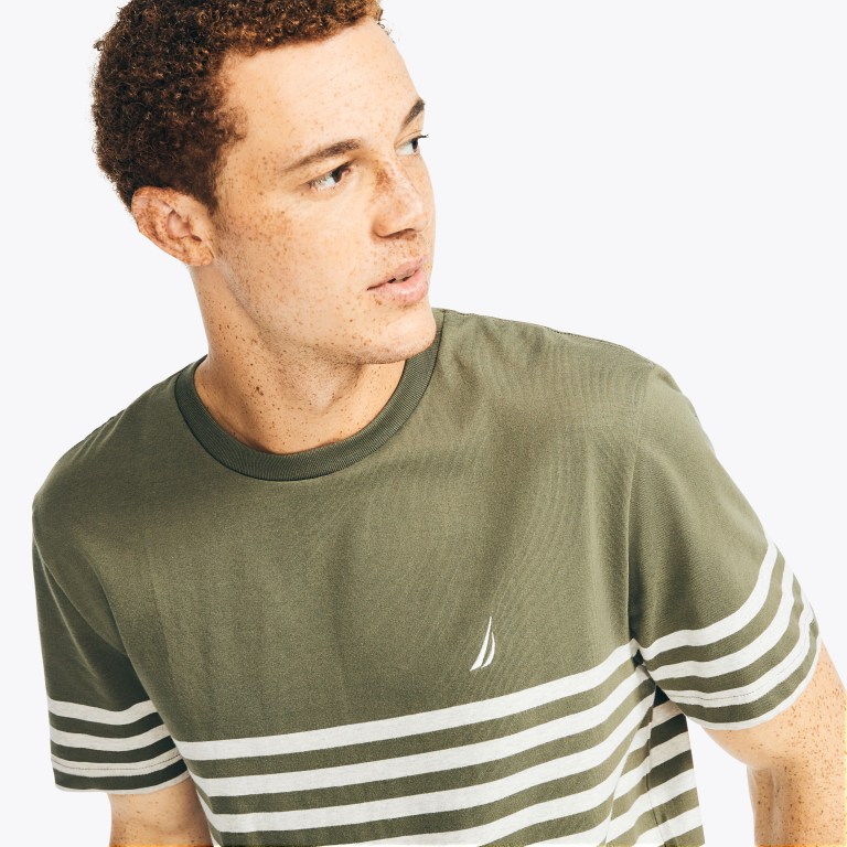 Men's Nautica Striped Crewneck T Shirts Olive | blgJMGaa