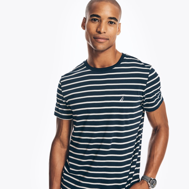 Men's Nautica Striped Crewneck T Shirts Navy | gRYCRFPJ