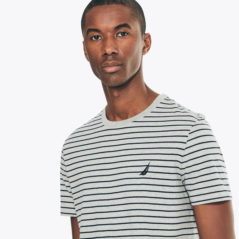 Men's Nautica Striped Crewneck T Shirts Grey | jT8xpaRH