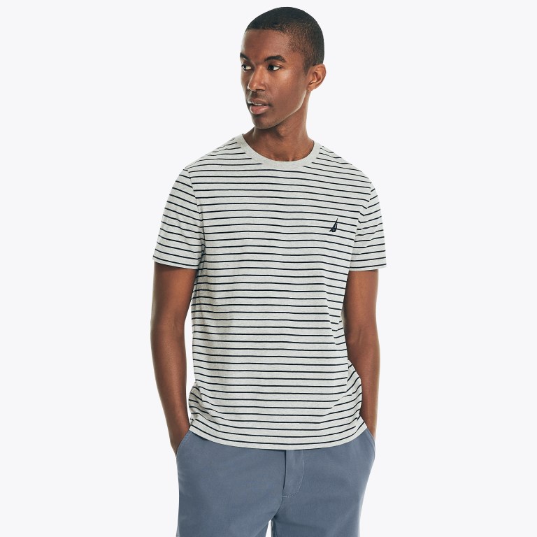 Men\'s Nautica Striped Crewneck T Shirts Grey | jT8xpaRH