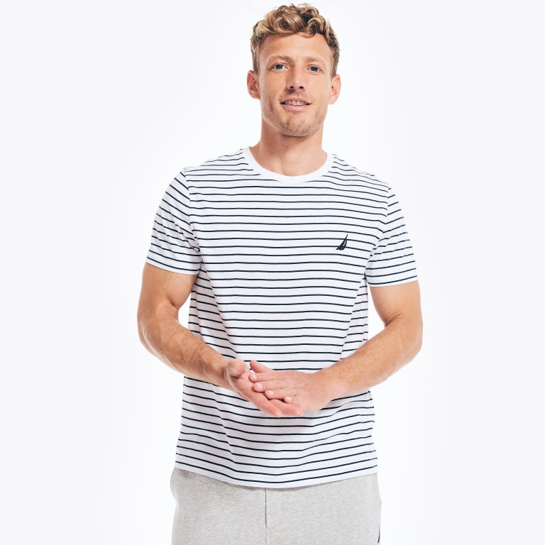 Men\'s Nautica Striped Crewneck T Shirts White | ouVjGkrb