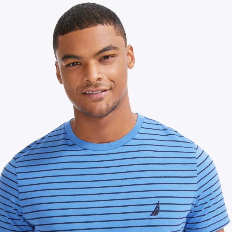 Men's Nautica Striped Crewneck T Shirts Blue | qISkAvZa