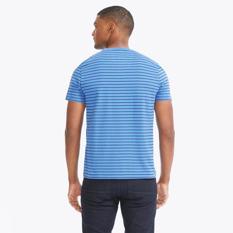 Men's Nautica Striped Crewneck T Shirts Blue | qISkAvZa