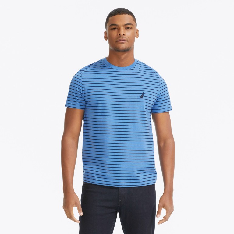 Men\'s Nautica Striped Crewneck T Shirts Blue | qISkAvZa