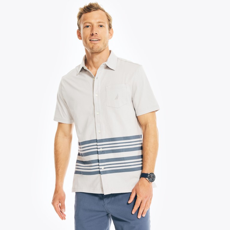 Men's Nautica Striped Harbor Shirts Grey Purple | wzxu08U7