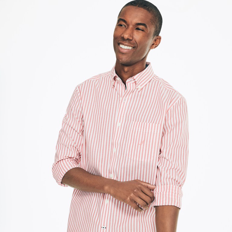 Men's Nautica Striped Poplin Shirts Red | 3crrvbb8