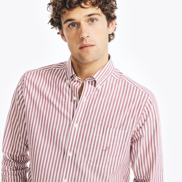 Men's Nautica Striped Poplin Shirts Red | lDkUhmf7