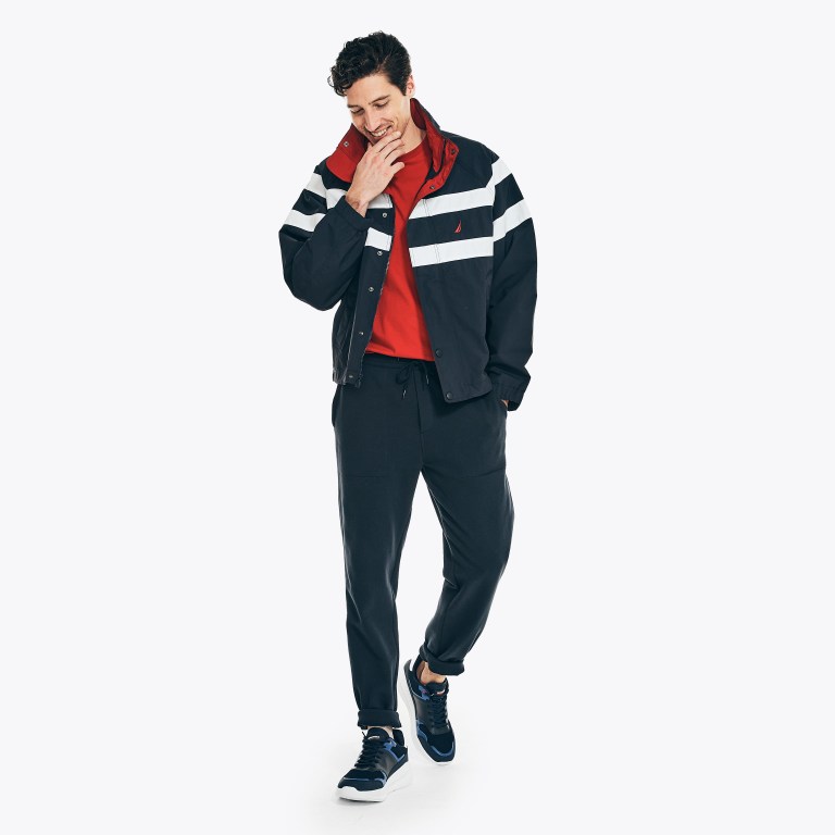 Men's Nautica Striped Rainbreaker Bomber Jackets Navy | YEiRrxCW