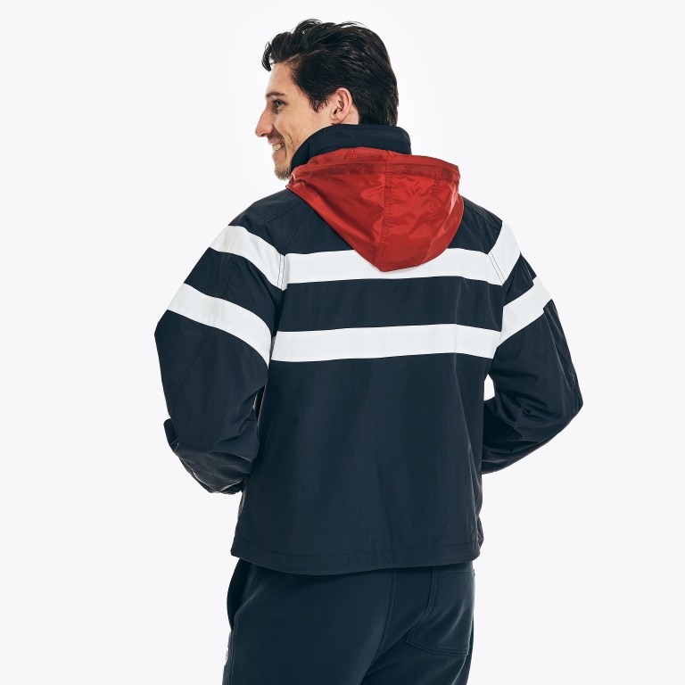 Men's Nautica Striped Rainbreaker Bomber Jackets Navy | YEiRrxCW