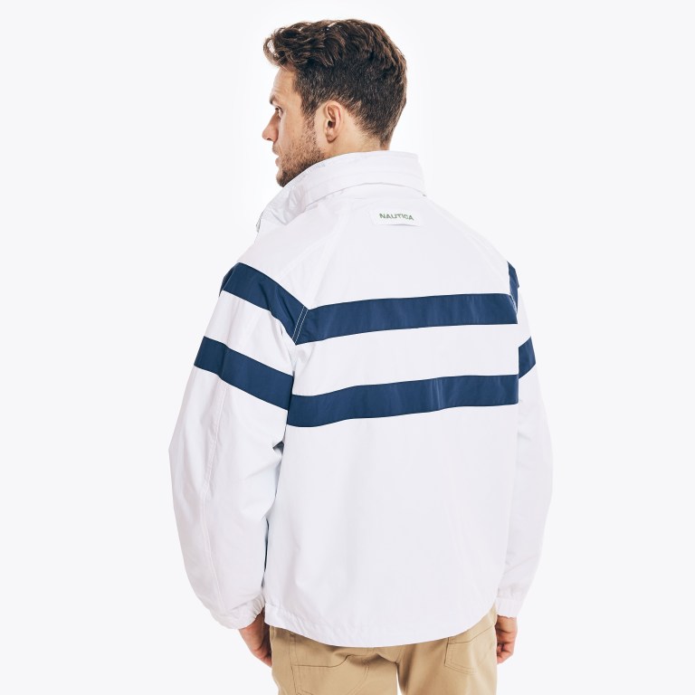 Men's Nautica Striped Rainbreaker Bomber Jackets White | jfZeauMz