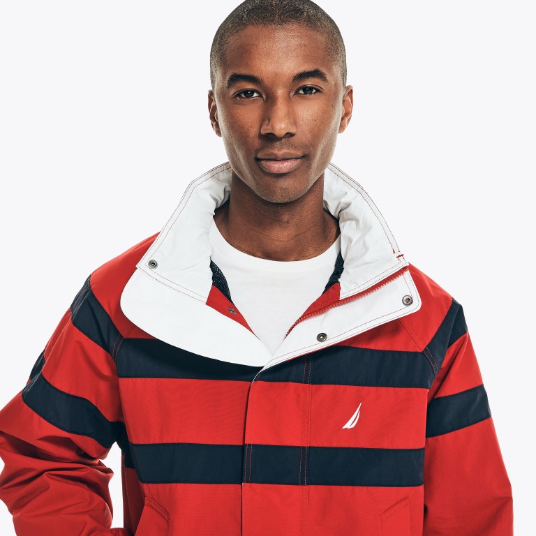 Men's Nautica Striped Rainbreaker Bomber Jackets Red | nudHwjfE